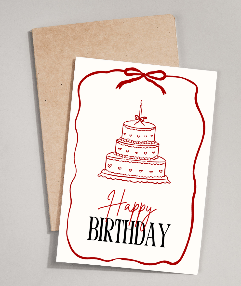 Scarlet Ribbon Birthday Card – Elegant Birthday Greeting Card with Red Ribbon Scarlet Ribbon Birthday Card – Elegant Birthday Greeting Card with Red Ribbon